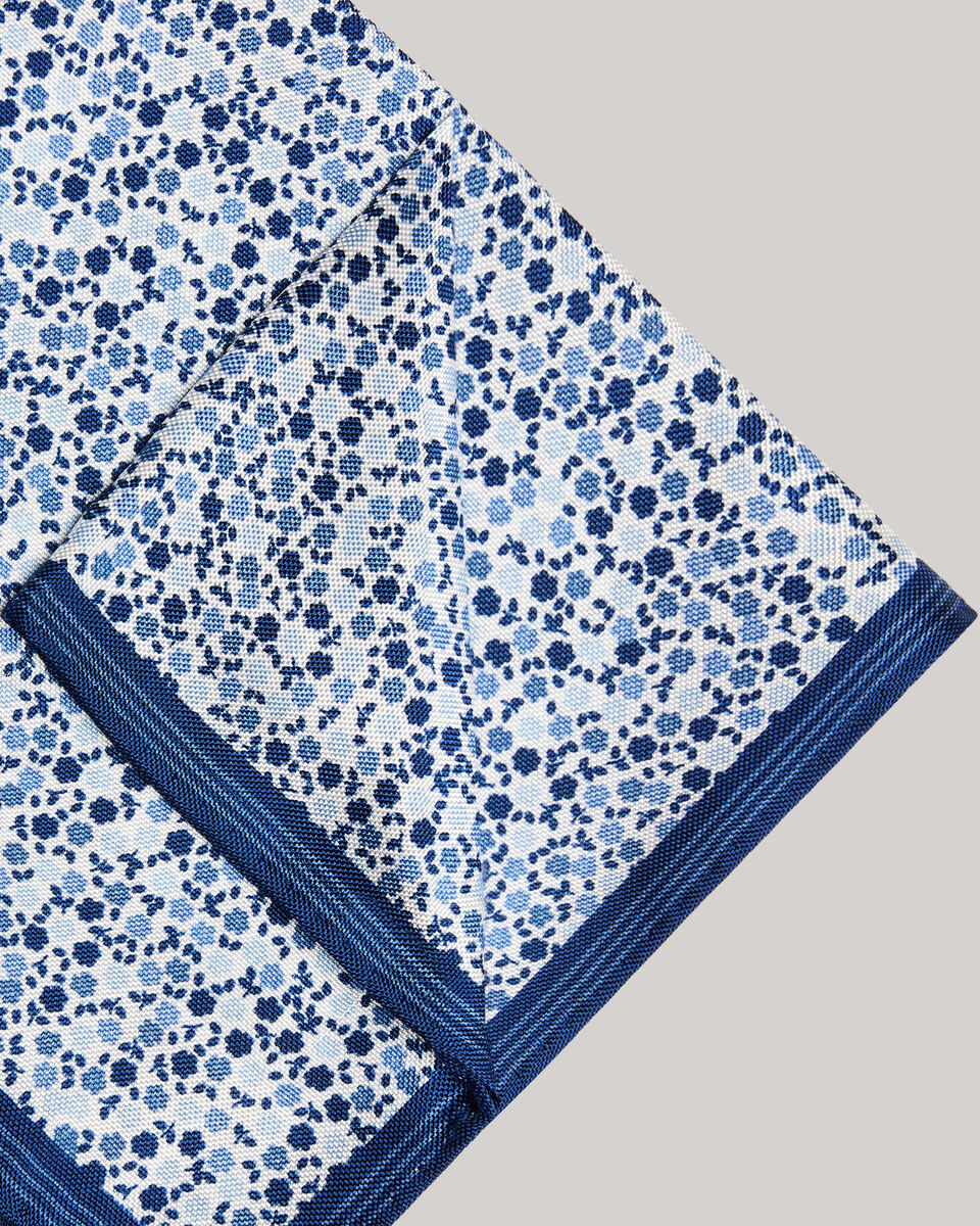 Floral Printed Silk Pocket Square, Navy, hi-res